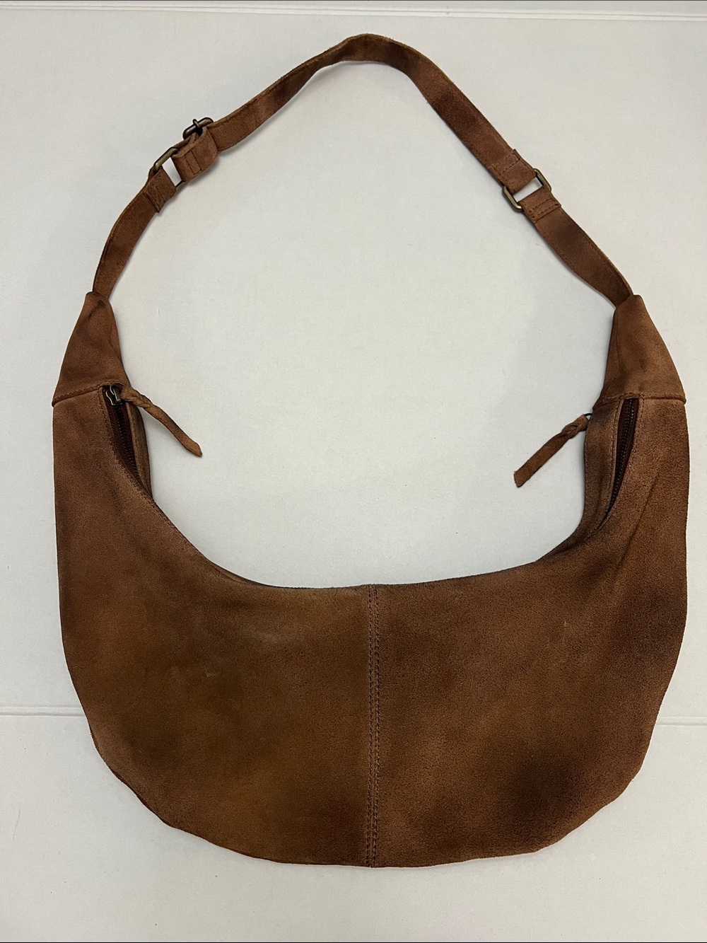 R.P.S. Rock Paper Scissors Brown Leather Hobo Crossbody Half moon slouchy bag